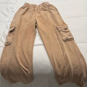 Tan straight-legged pants